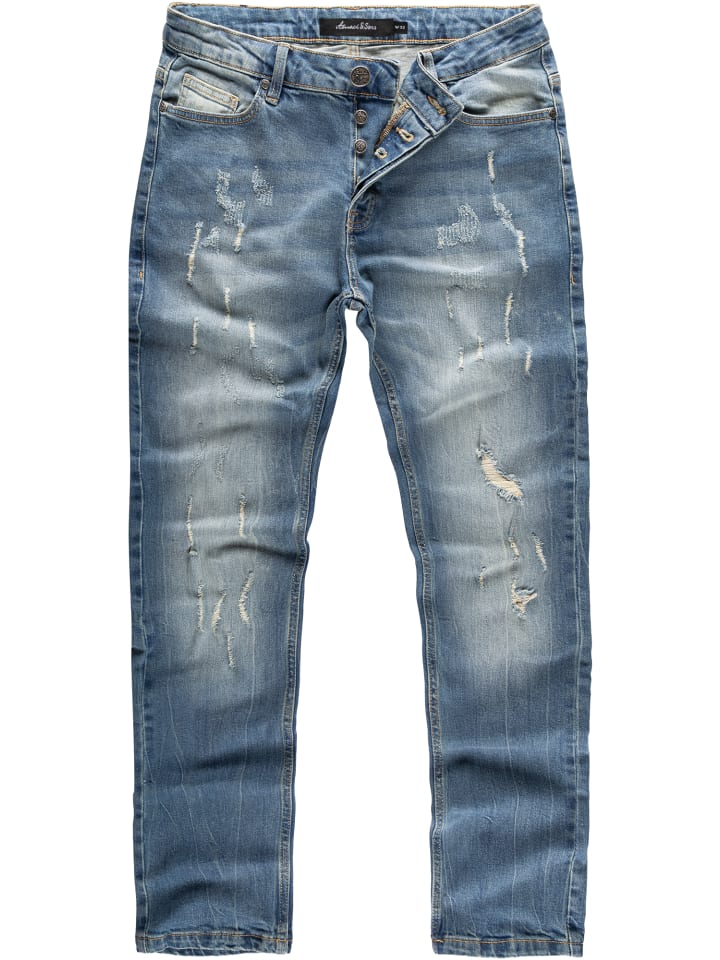 Amaci&Sons Slim Fit Destroyed Jeans FRESNO in Hellblau günstig kaufen