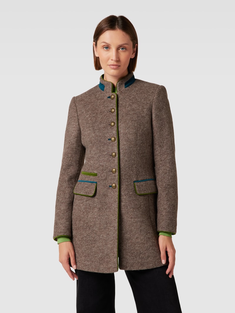 Longblazer mit Stehkragen und Pattentaschen in taupe