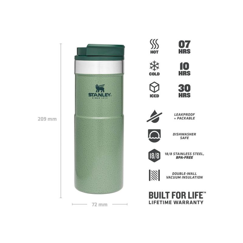 Thermo-Fahrradflasche, Stanley Classic Neverleak Travel Mug 16oz \/ 470ml Hammertone Green