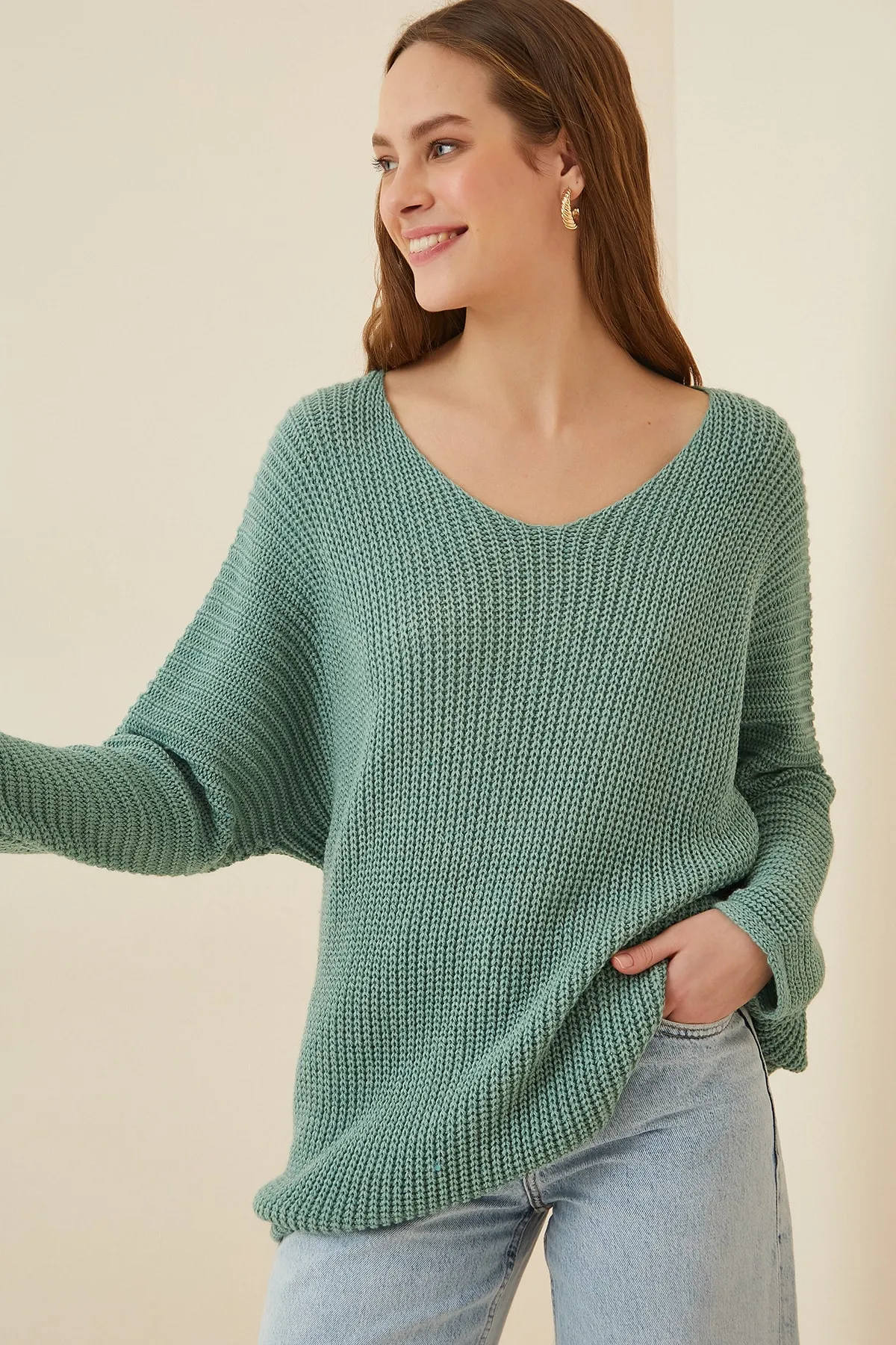 Happiness İstanbul  Pullover - Grün - Oversized