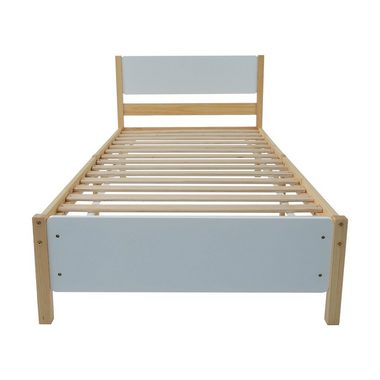 Fangqi Holzbett Kiefernholzrahmen mit Mittelfuß, Weiß + Natur, 90/140x200cm, Doppelbett/Doppelbett, Jugendbett, Erwachsenenbett Holzbett