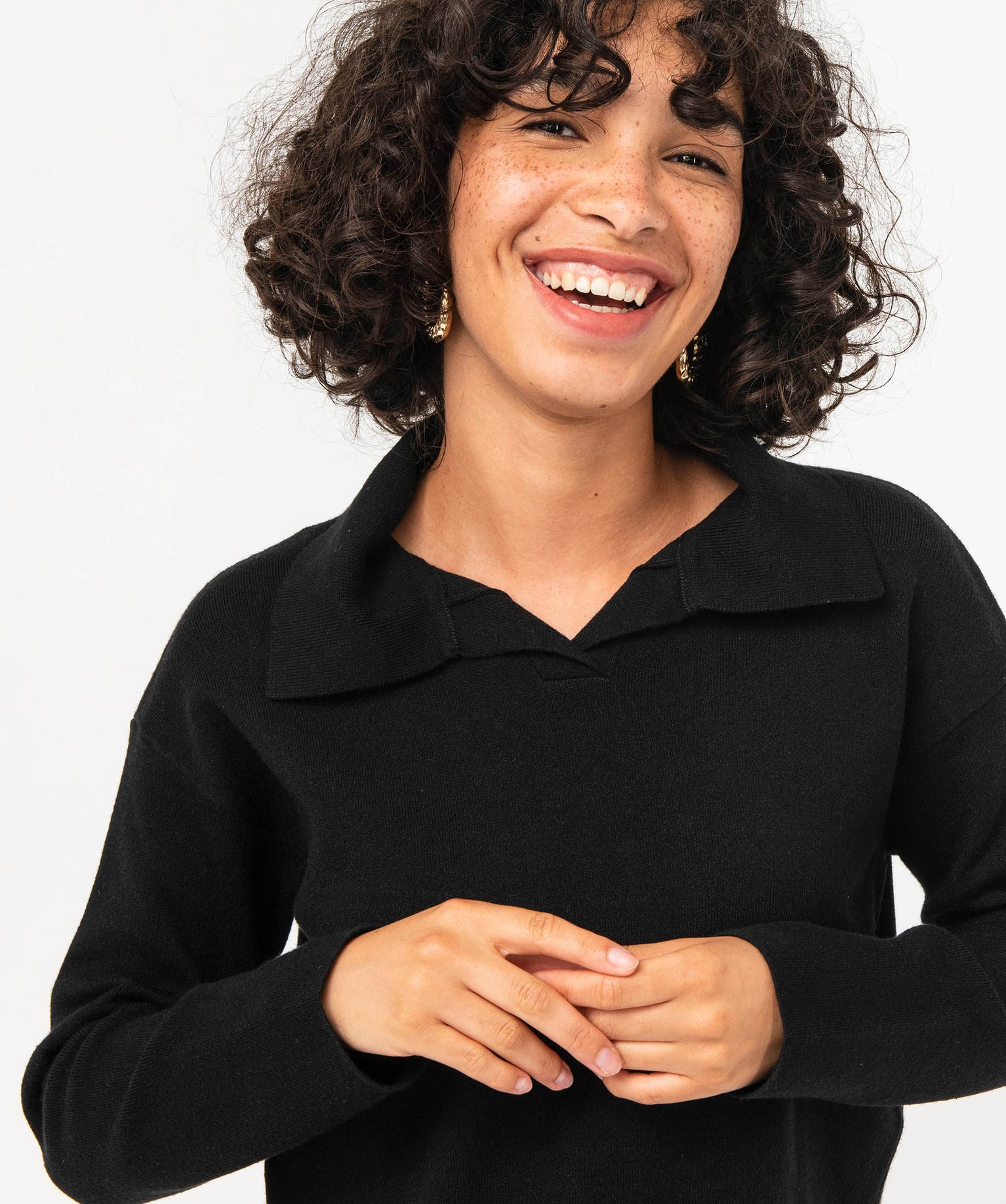 Pull court avec col polo femme noir | GEMO