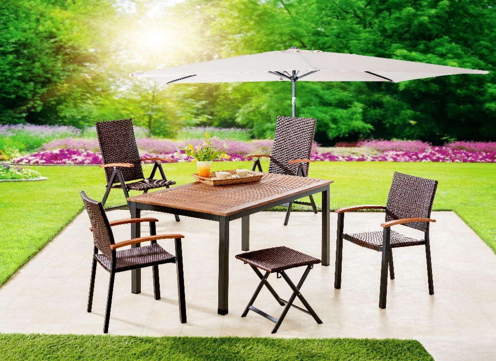 Solax Sunshine Alu-Gartentisch mit Holzplatte GENUA - Braun SE