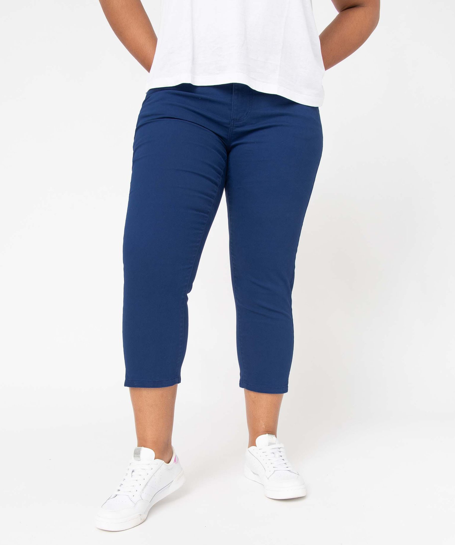 Pantacourt femme grande taille en toile extensible coupe aju... bleu | GEMO