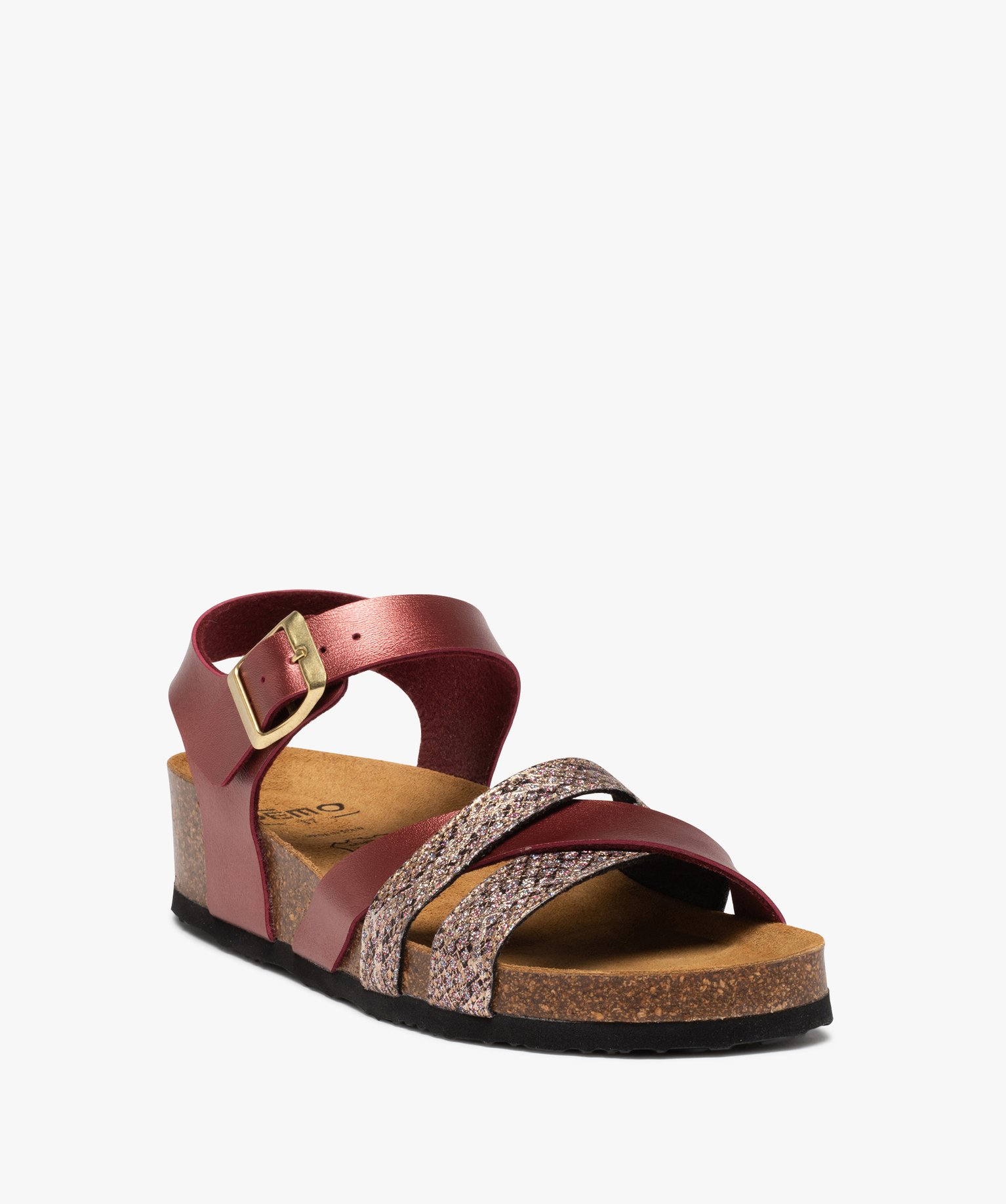 Sandales femme à semelle liège et brides brillantes rouge | GEMO
