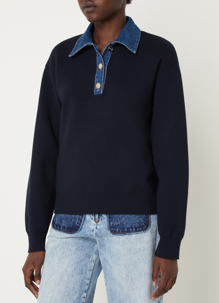 Pulover Sandro tricotat fin cu guler polo