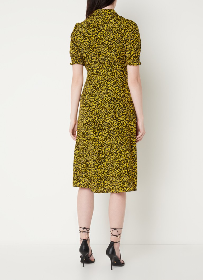 Vestido camisero midi de corte A de Hobbs Elora en tejido estampado con mangas abullonadas.