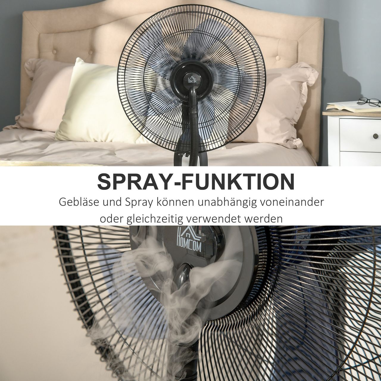 HOMCOM Standventilator mit 2,8 Liter Wasserzerstäuber Ventilator Nebelfunktion