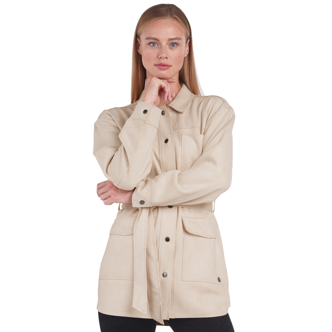 Damen Velours-Jacke mit Bindegürtel