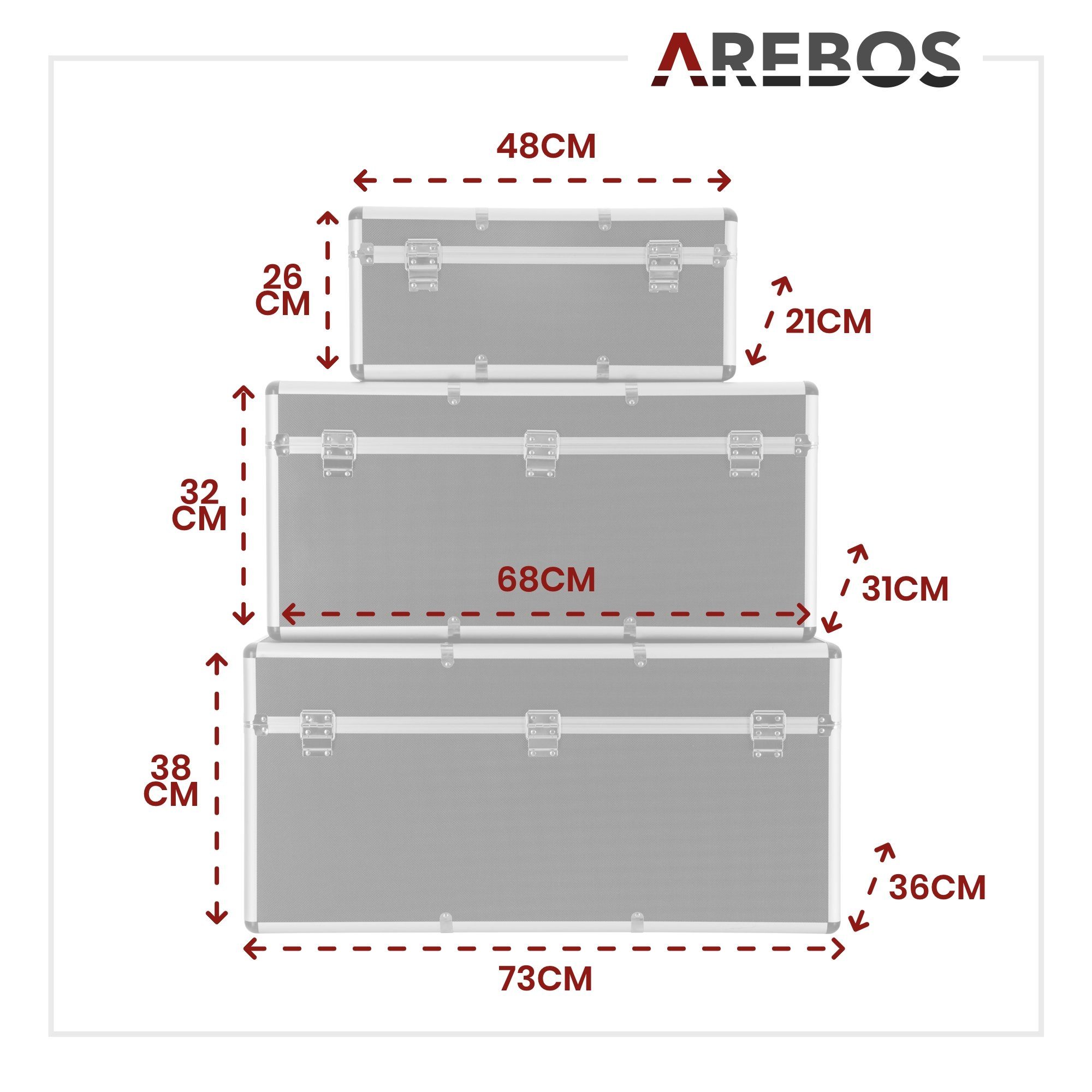 Arebos Werkzeugbox 3er Set Transportkoffer, abschließbar, verschiedene Grössen (Set, 3 St)