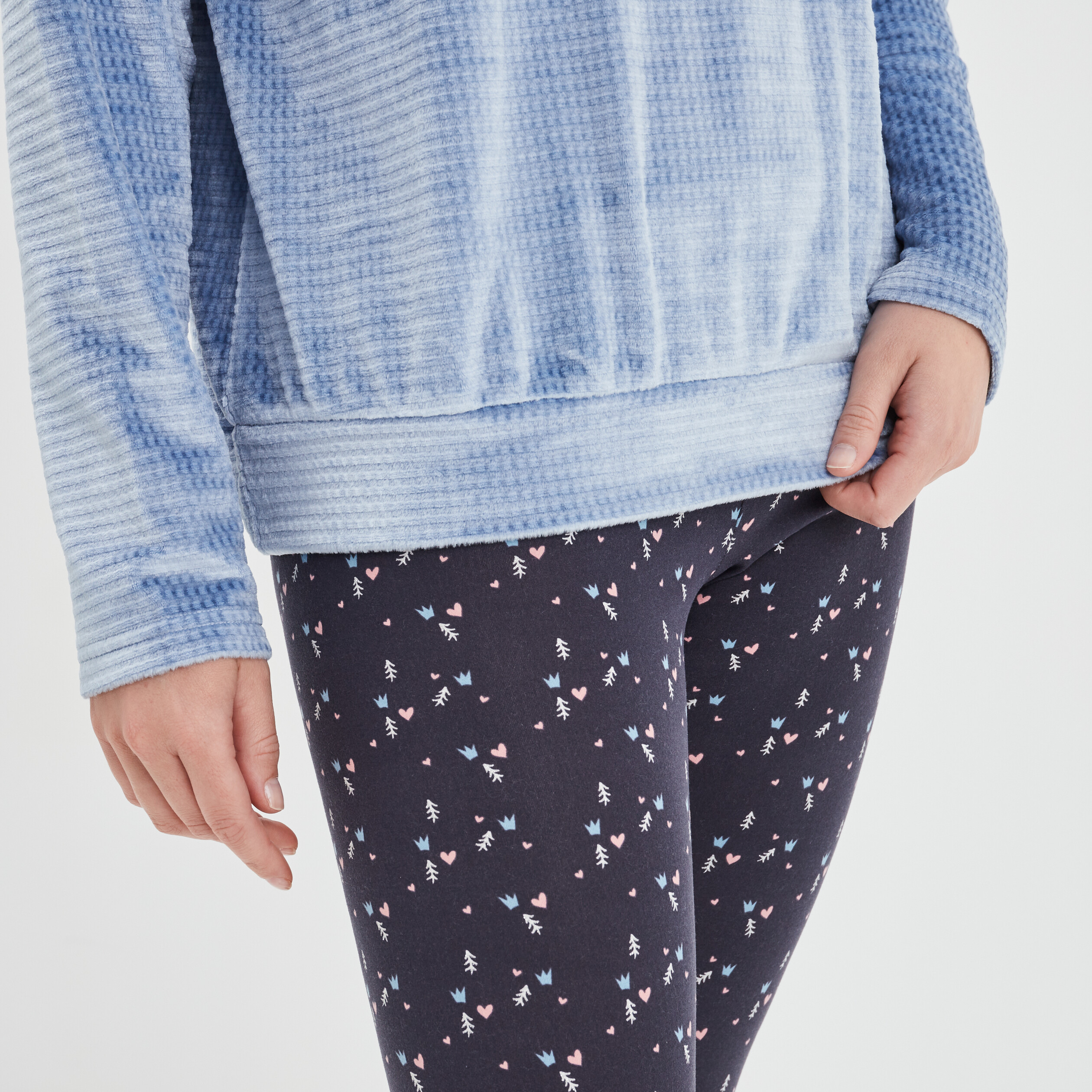 Ensemble pyjama legging et haut velours bleu marine femme | La Halle