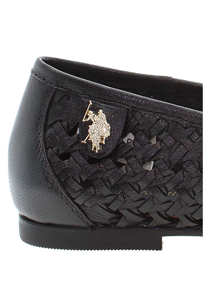 U.S. Polo Assn. Leder-Ballerinas in Schwarz günstig kaufen