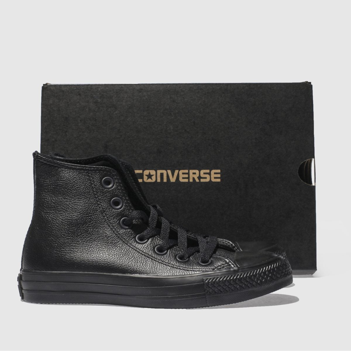 Converse – All Star – Svarta, höga sneakers i läder med monogrammönster