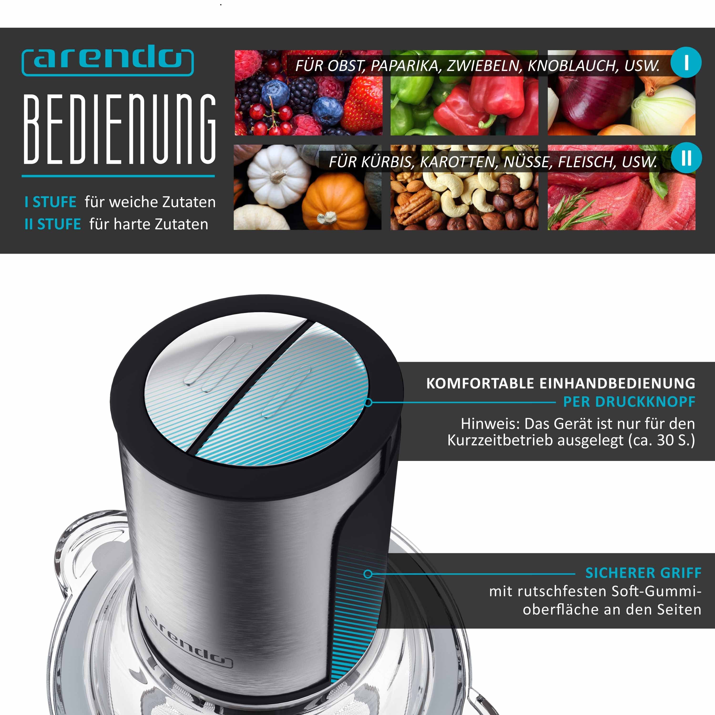 Arendo Zerkleinerer, 400 W, Elektrischer Universal Multizerkleinerer mit 1,5 L Glasbehälter