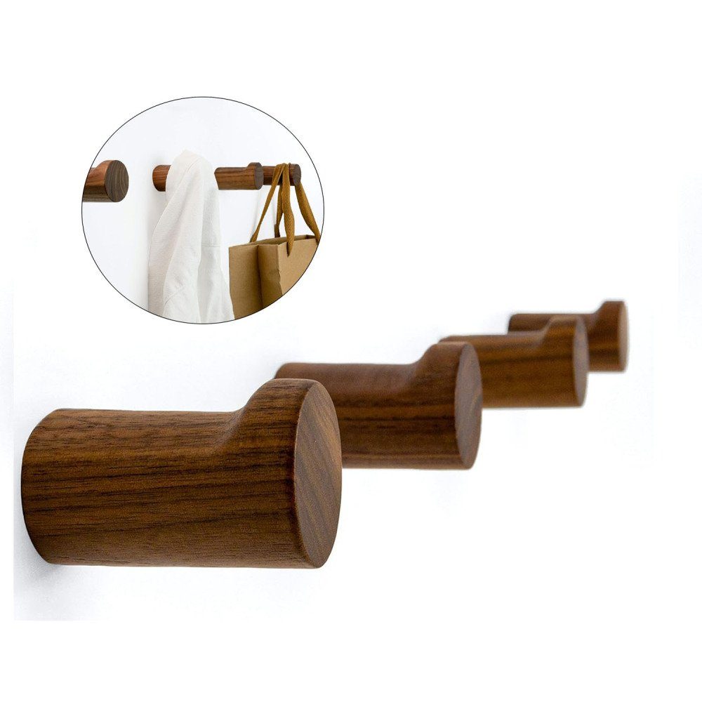 Melteine Wandhaken Wandhaken aus Naturholz, 4 Stück, Wandmontage, moderne Holzgarderobe