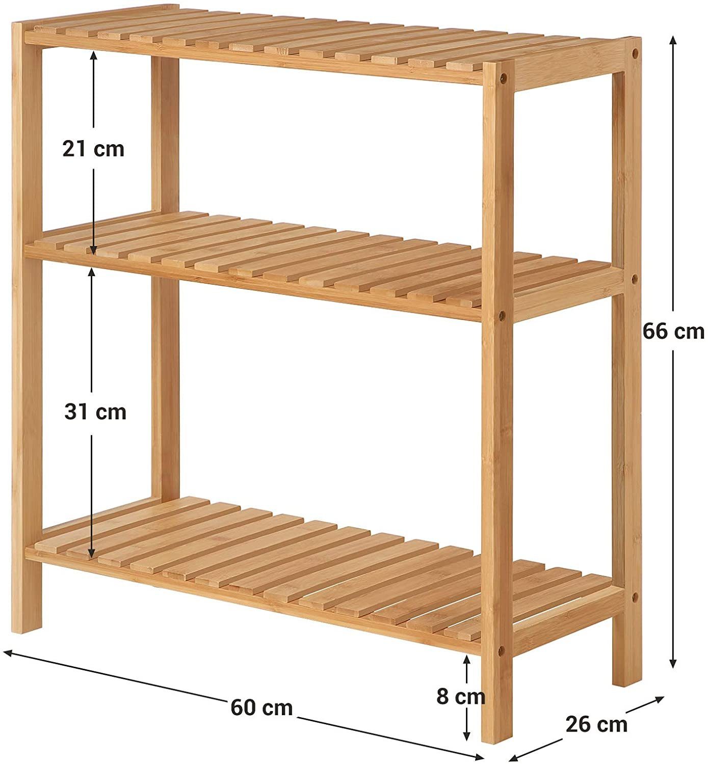 SONGMICS Badregal Badezimmerregal, Standregal aus Bambus, naturfarben