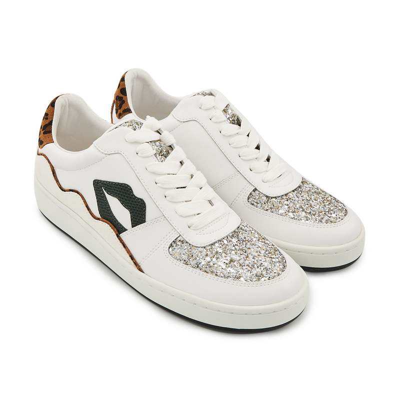Baskets en cuir Loulou blanc snake léopard glitter