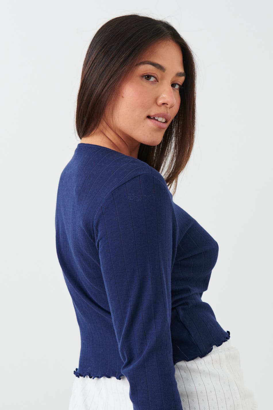 Pointelle long sleeve top