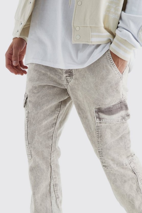 Slim-Fit Cord-Cargohose mit Acid-Waschung