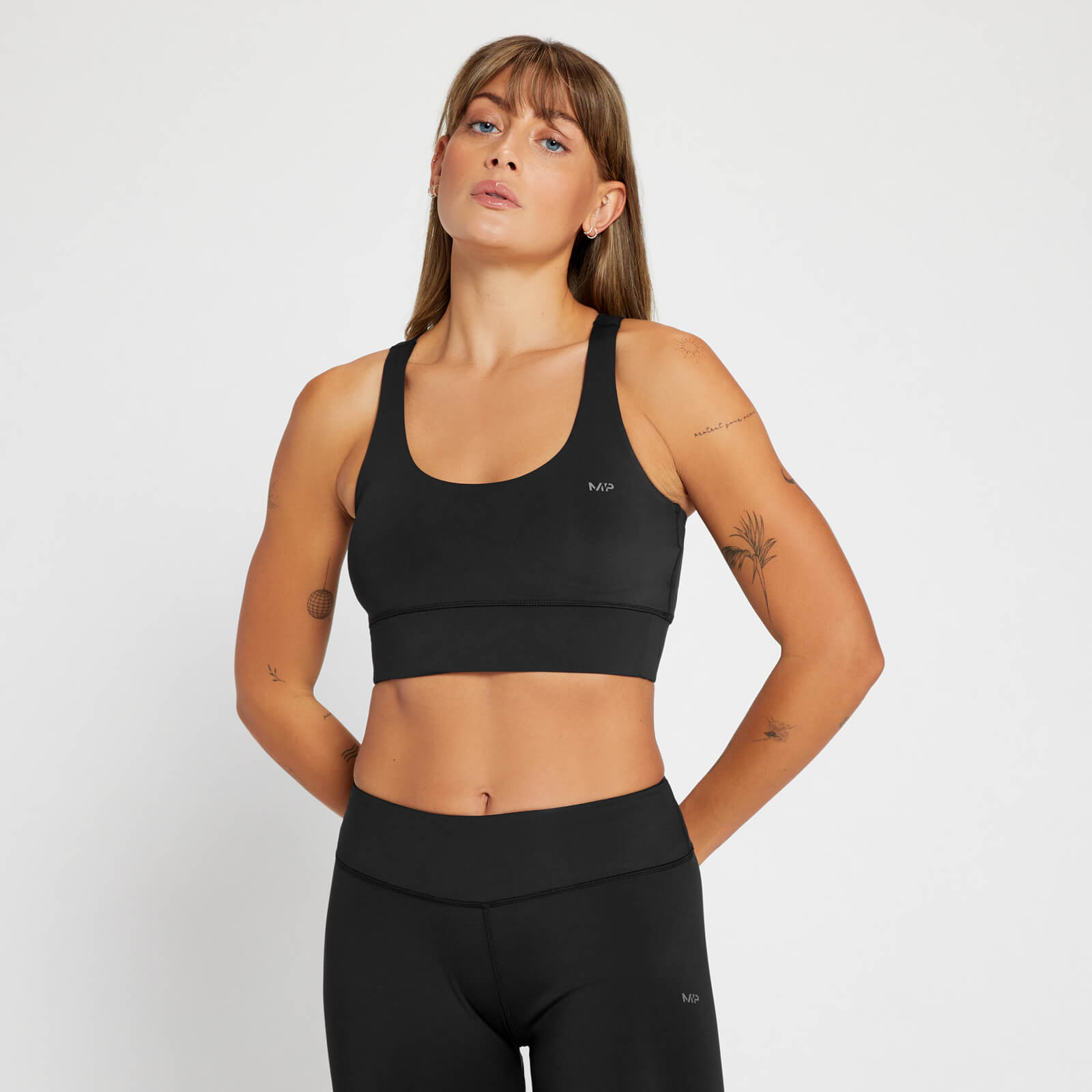 Brassière d’entraînement à dos nageur et imprimé répétitif MP pour femmes – Noir