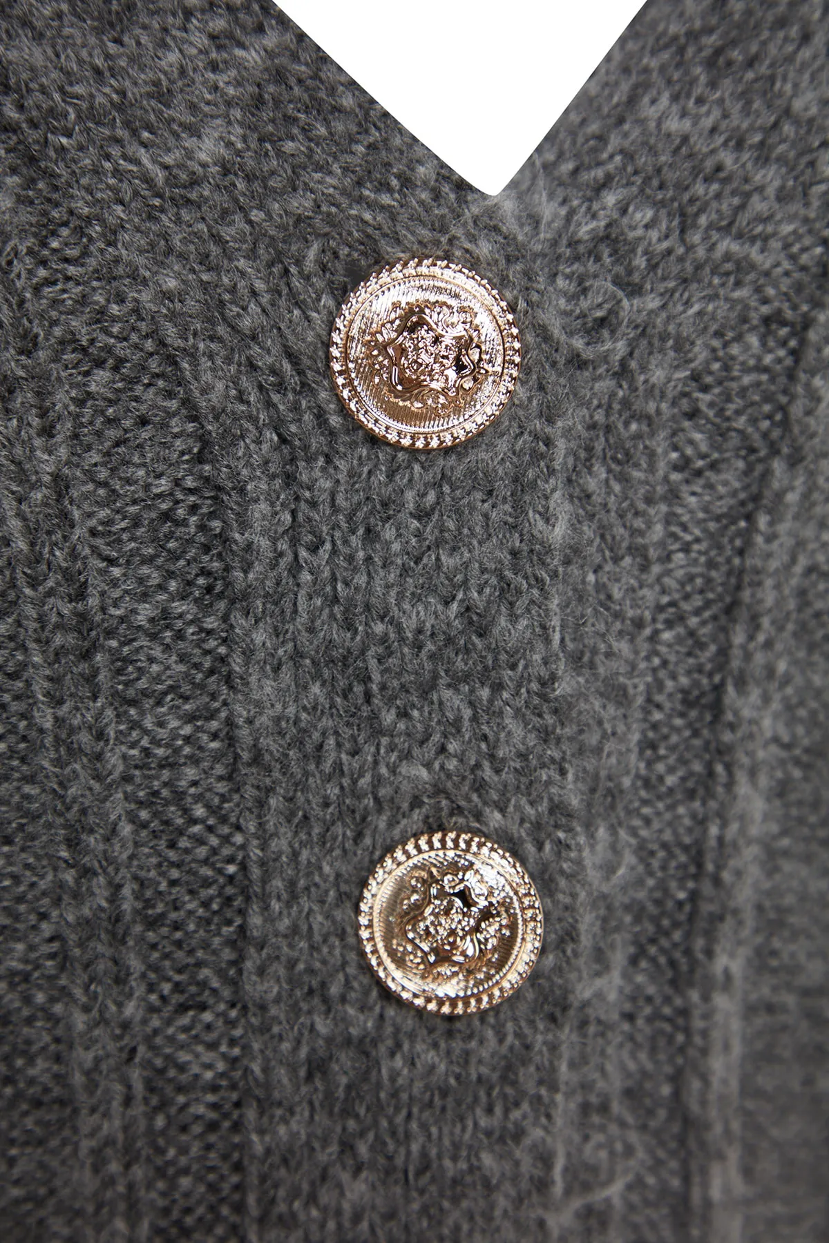 Trendyol Collection  Grauer, weich strukturierter Strick-Cardigan TWOAW24HI00152