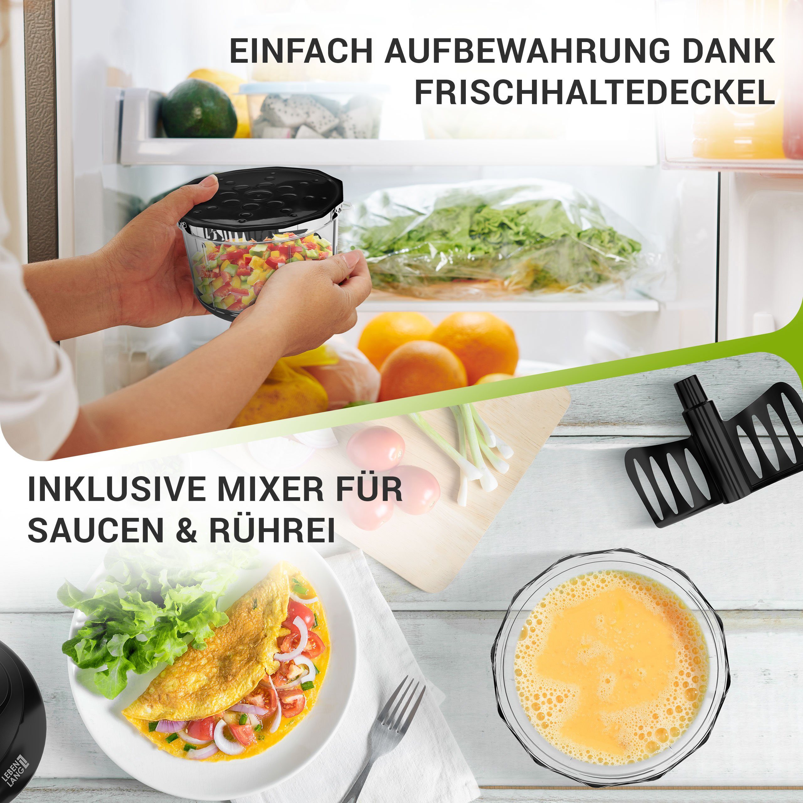 Lebenlang Zerkleinerer Multizerkleinerer Gemüse & Zwiebelschneider manuell -Obst Zerkleinerer, inkl. Schneebesen für Saucen & Rührei nie wieder Augentränen