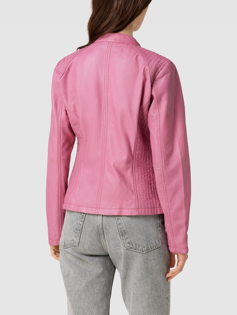 Lederjacke mit Reißverschlusstaschen in pink