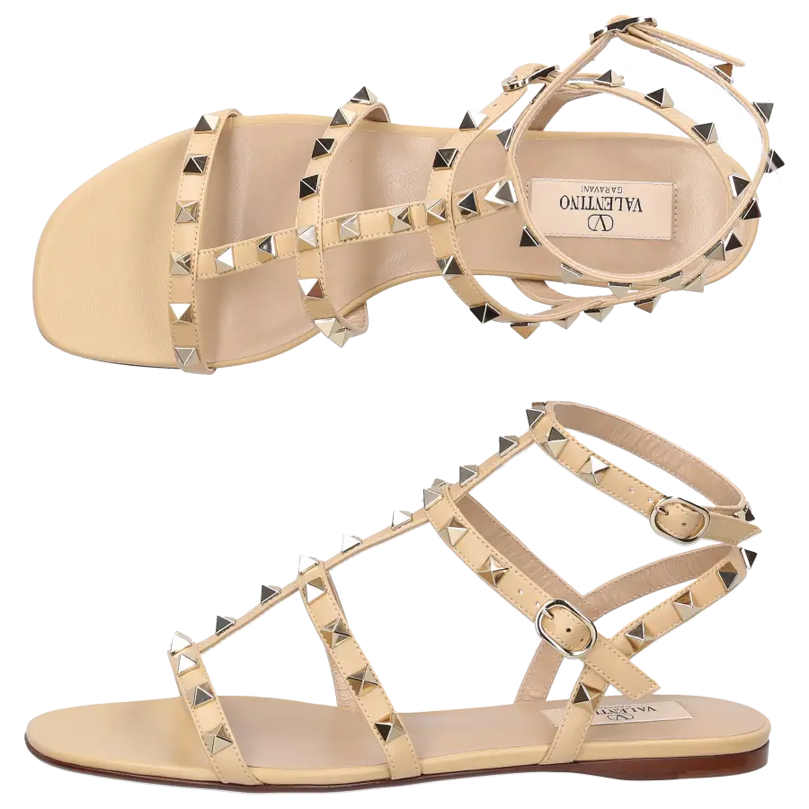 Valentino Garavani - Sandalen ROCKSTUD Kalbsleder - beige