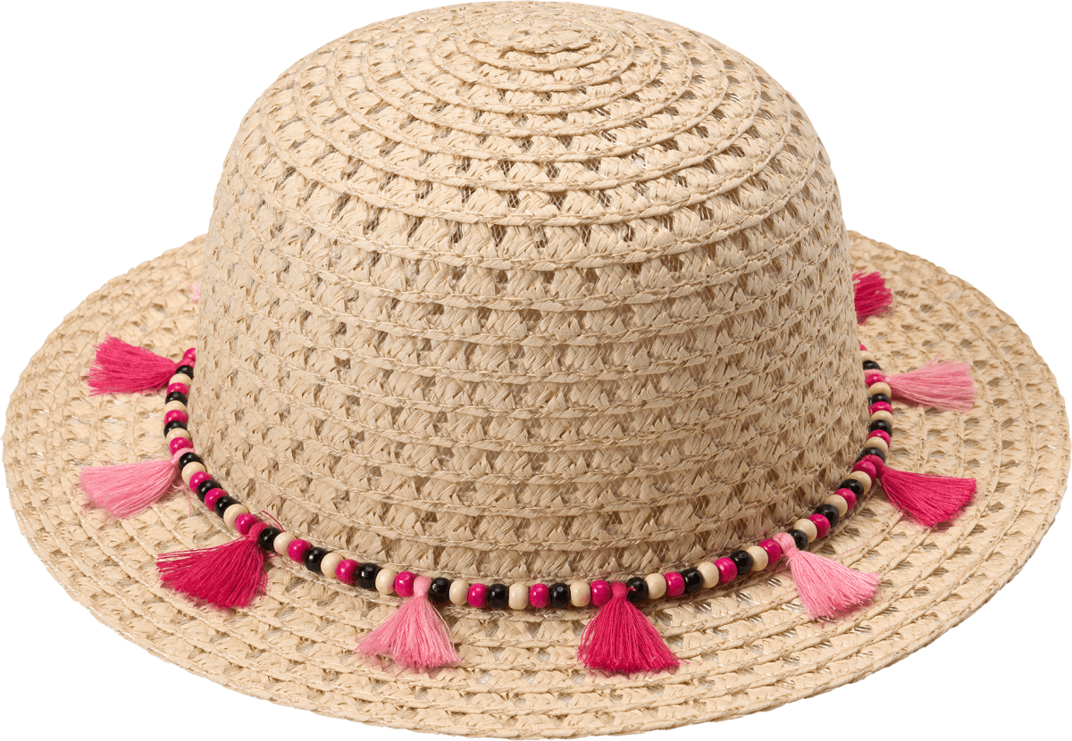 Strohhut mit pinkem Hutband, beige, Gr. 52/53, 1 St