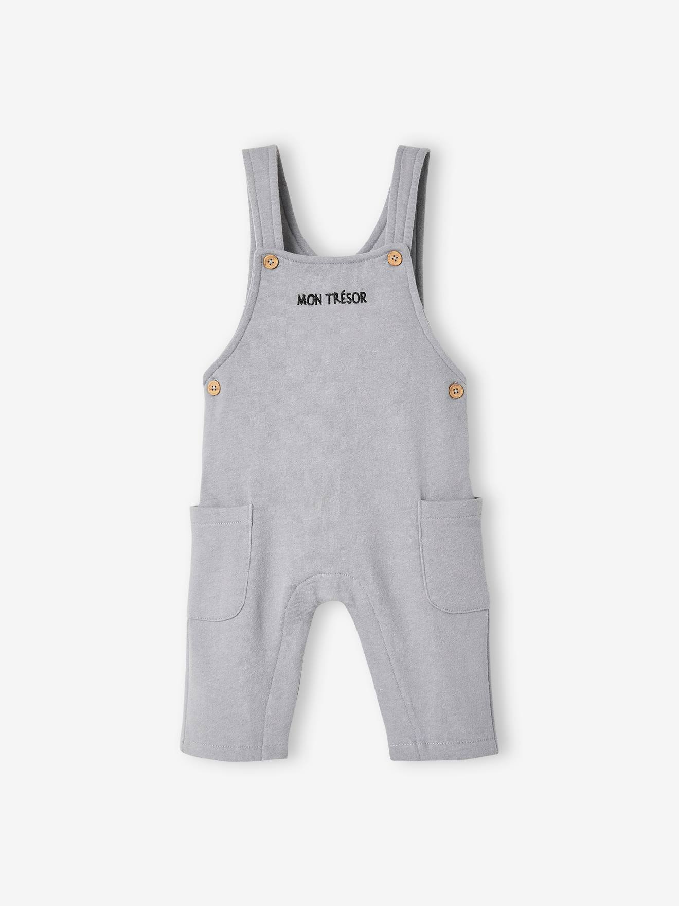 Vertbaudet Baby Set MON TRÉSOR: Shirt & Latzhose, personalisierbar Oeko-Tex - graublau