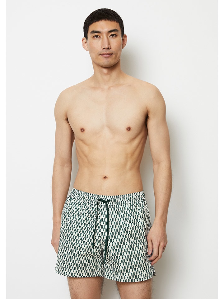 Marc O´Polo Badeshorts in Creme/ Dunkelgrün günstig kaufen