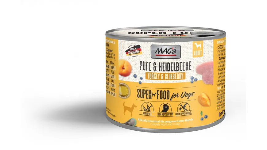 MAC's DOG Hundenassfutter Pute & Heidelbeeren 200 g