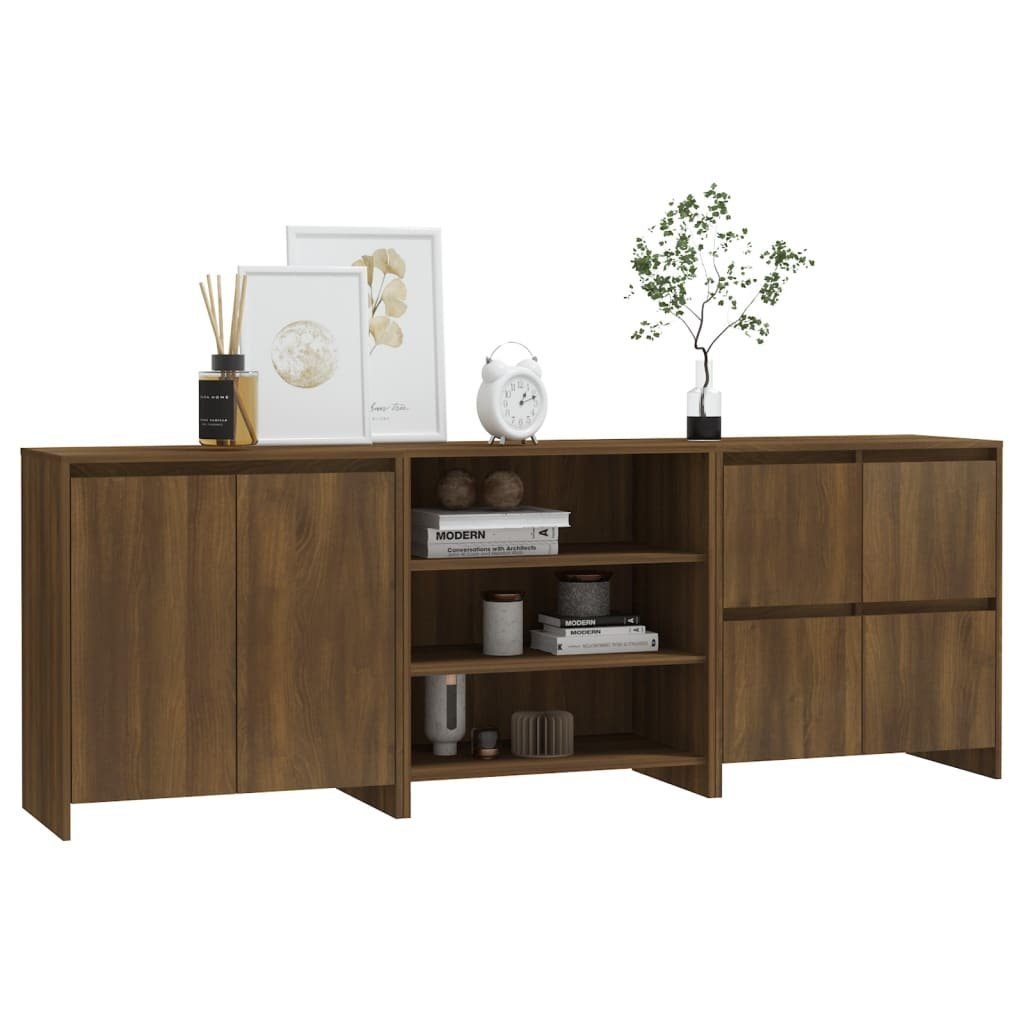 vidaXL Sideboard 3-tlg. Sideboard Braun Eichen-Optik Holzwerkstoff (3 St)