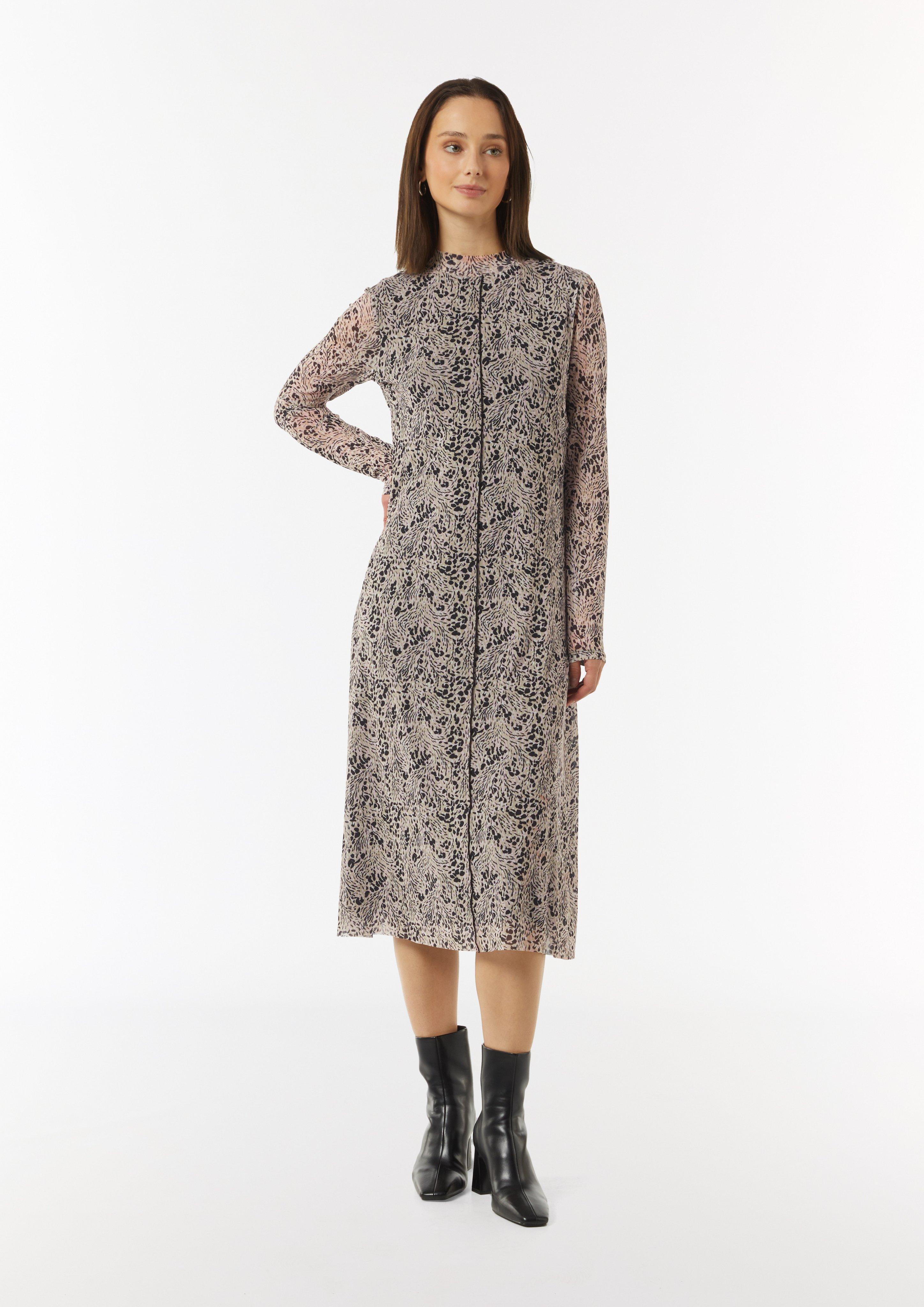 Hochgeschlossenes Midi-Kleid aus Mesh - sandstein