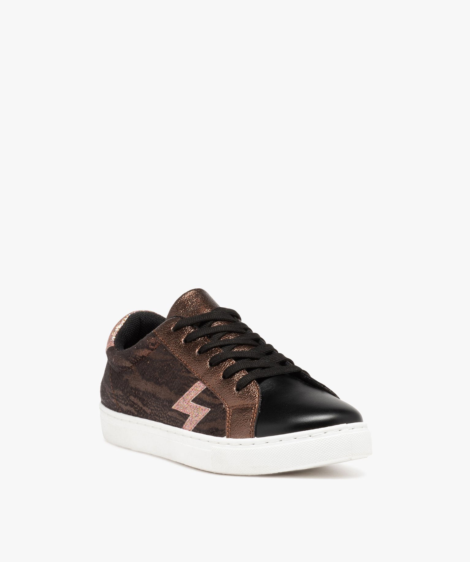 Baskets femme zébrées avec détails à paillettes bronze | GEMO