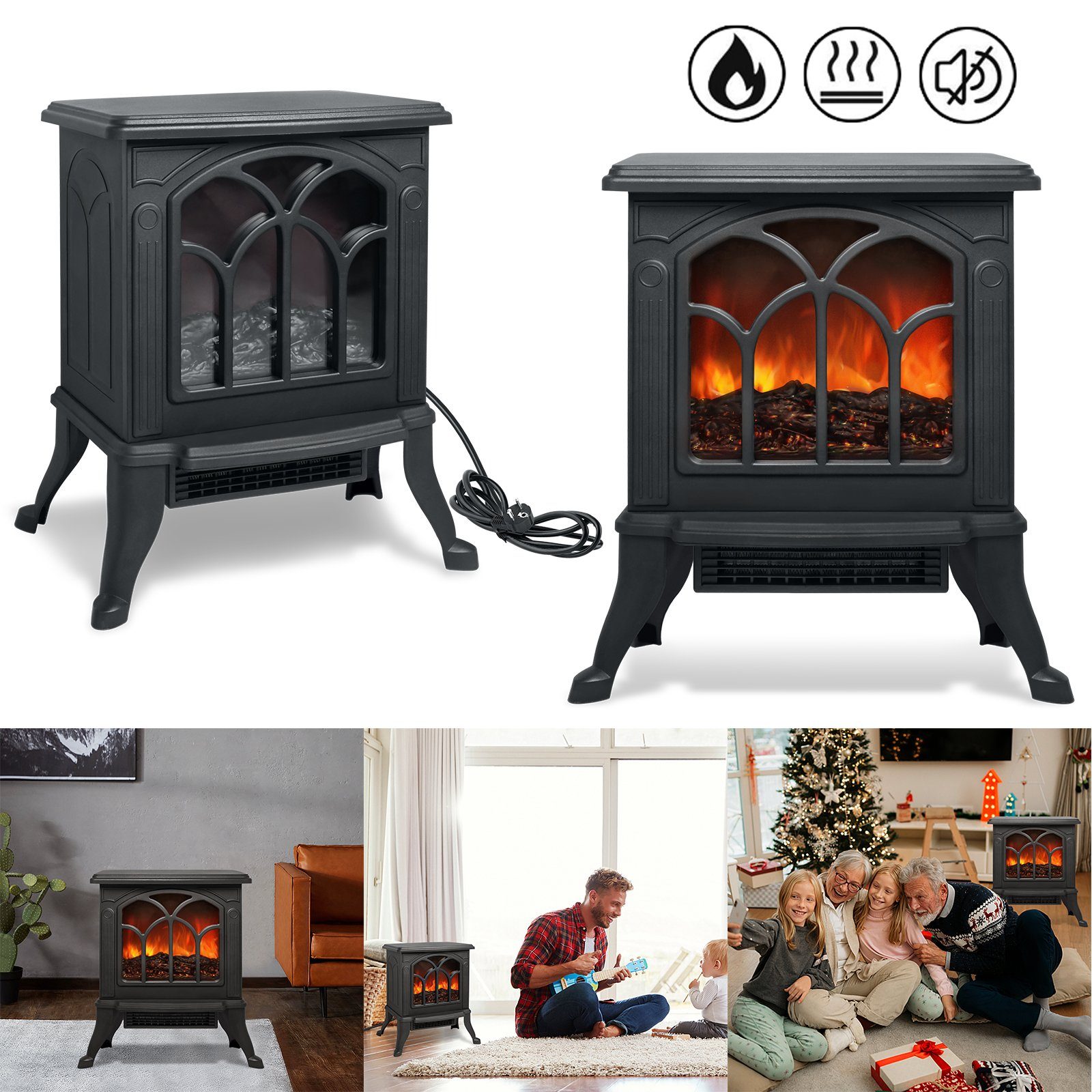 AUFUN Elektrokamin mit Heizlüfter, LED Kaminfeuer Effek Kaminofen Flammeneffekt 750/1500W