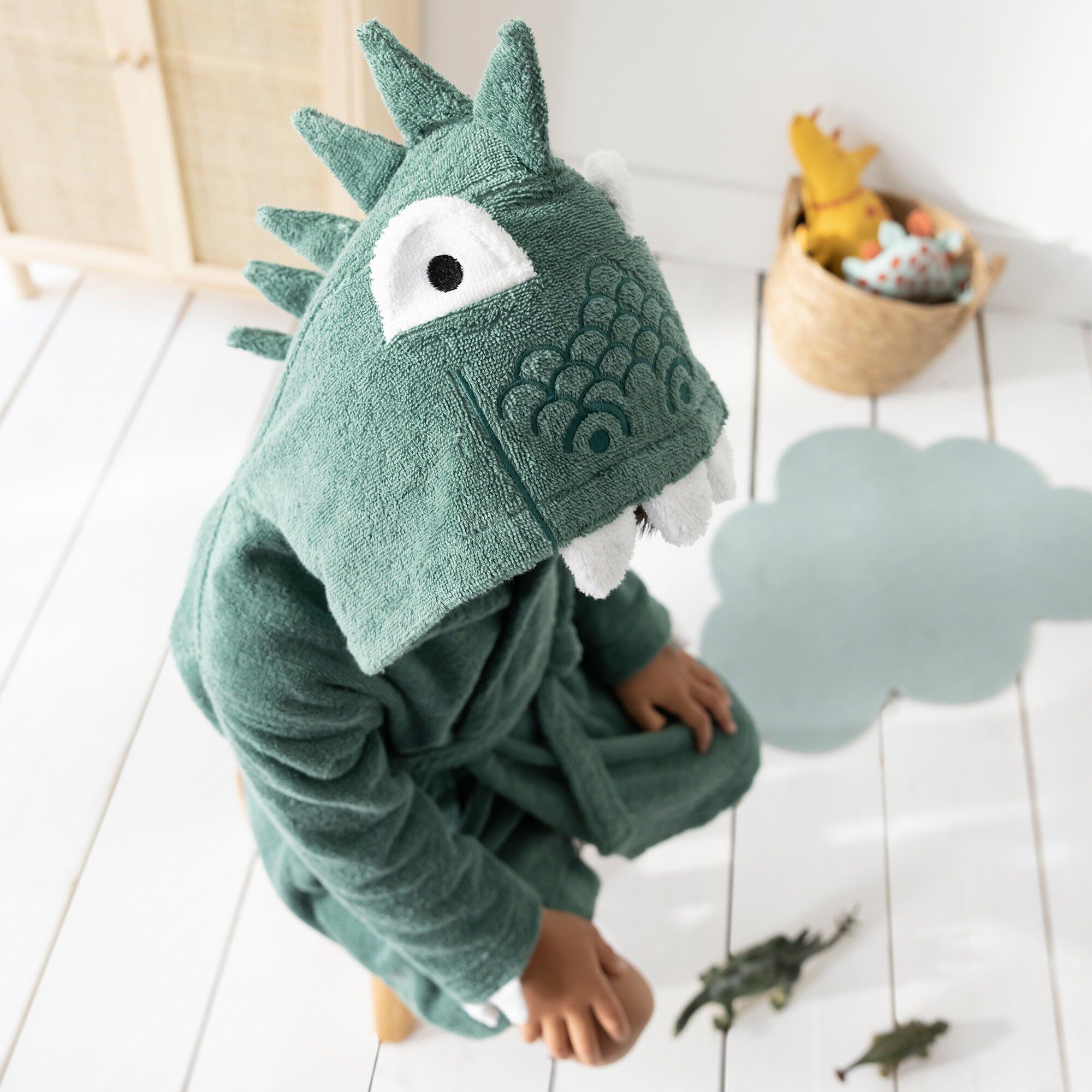 Peignoir de bain déguisement enfant dinosaure éponge coton