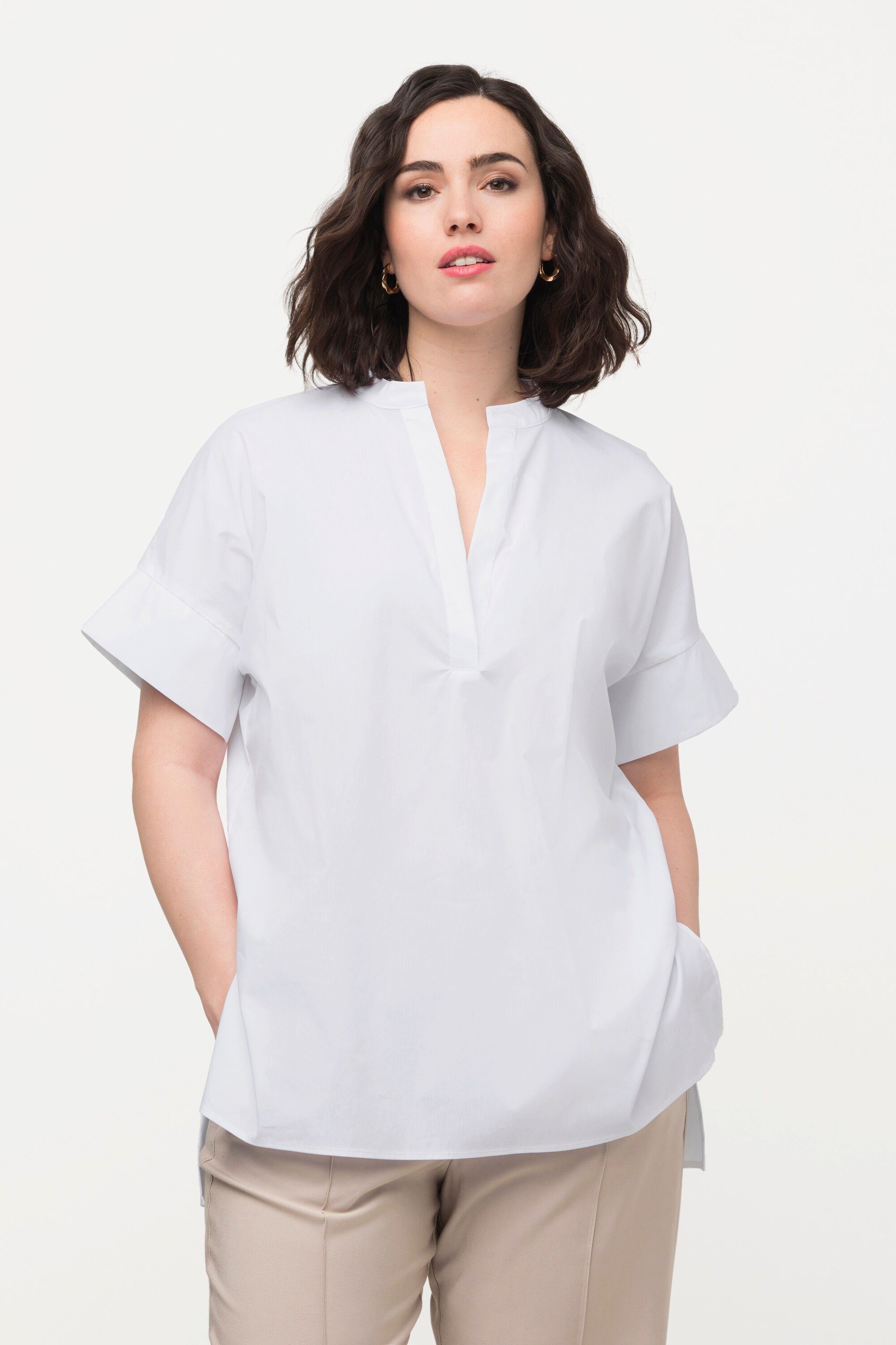 Ulla Popken Tunika Tunika Stehkragen Oversized Tunika-Ausschnitt