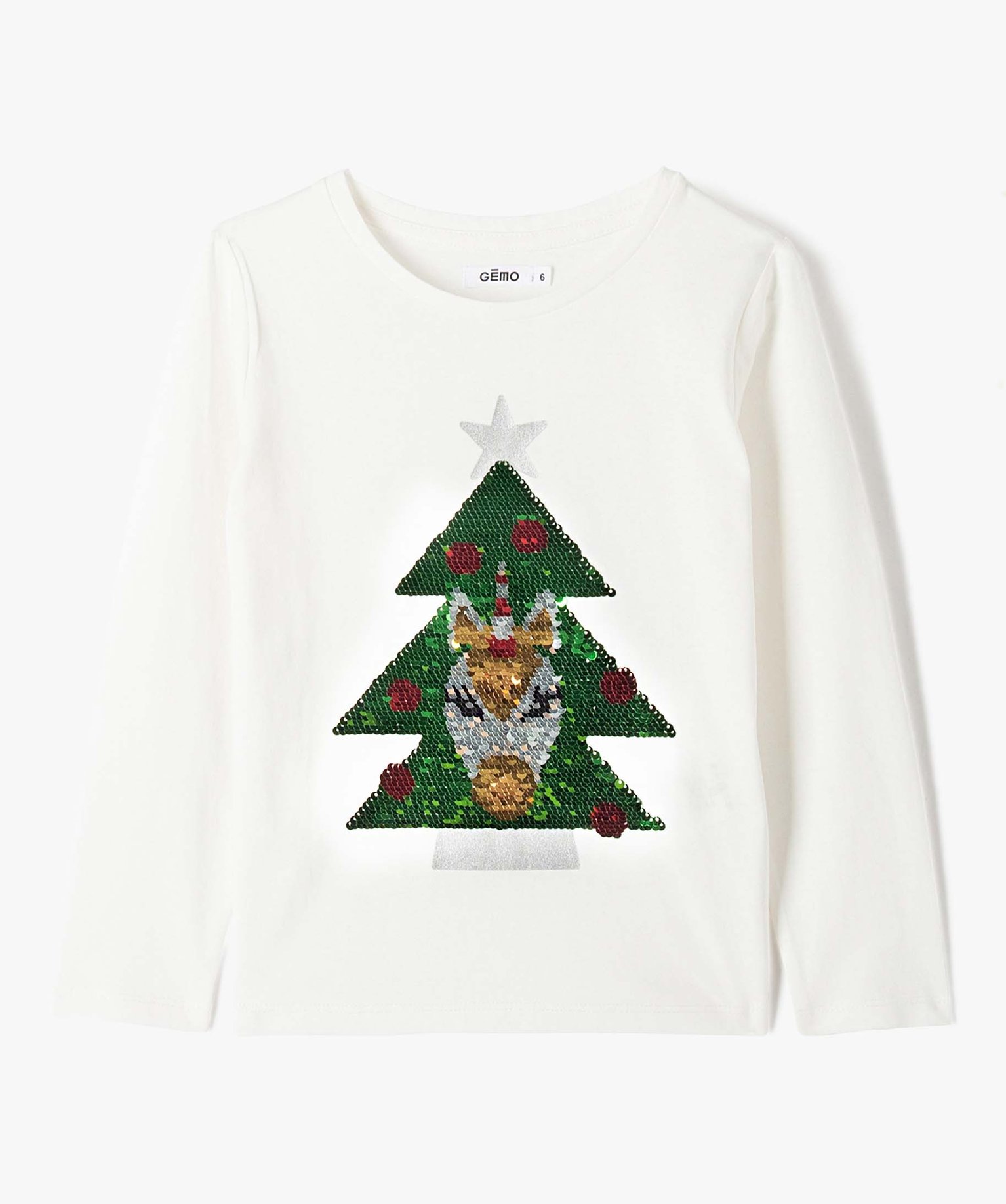 Tee-shirt de Nol fille à manches longues et sequins réve... ecru | GEMO