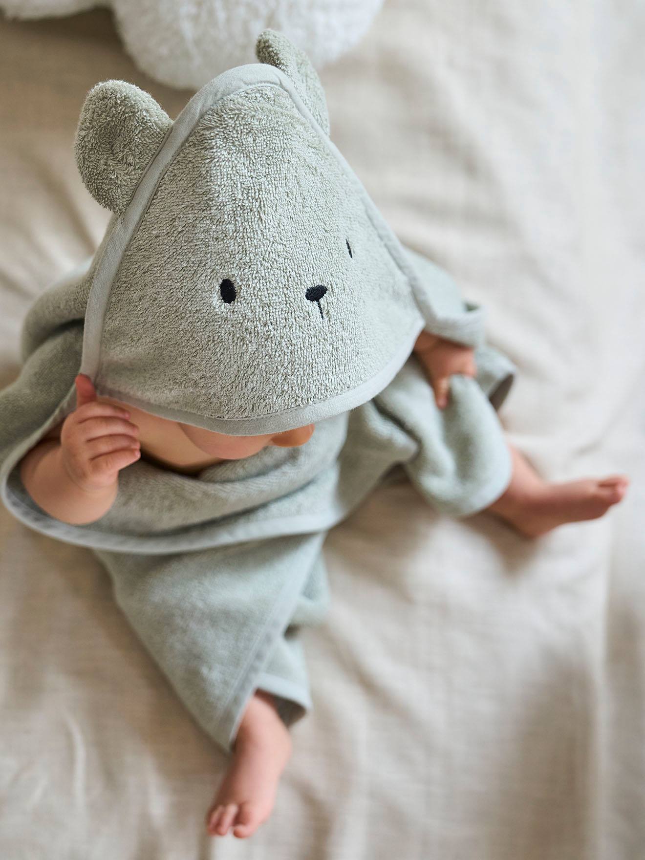 Vertbaudet Bio-Kollektion: Baby-Set aus Badetuch und Waschhandschuh - anthrazit/hase