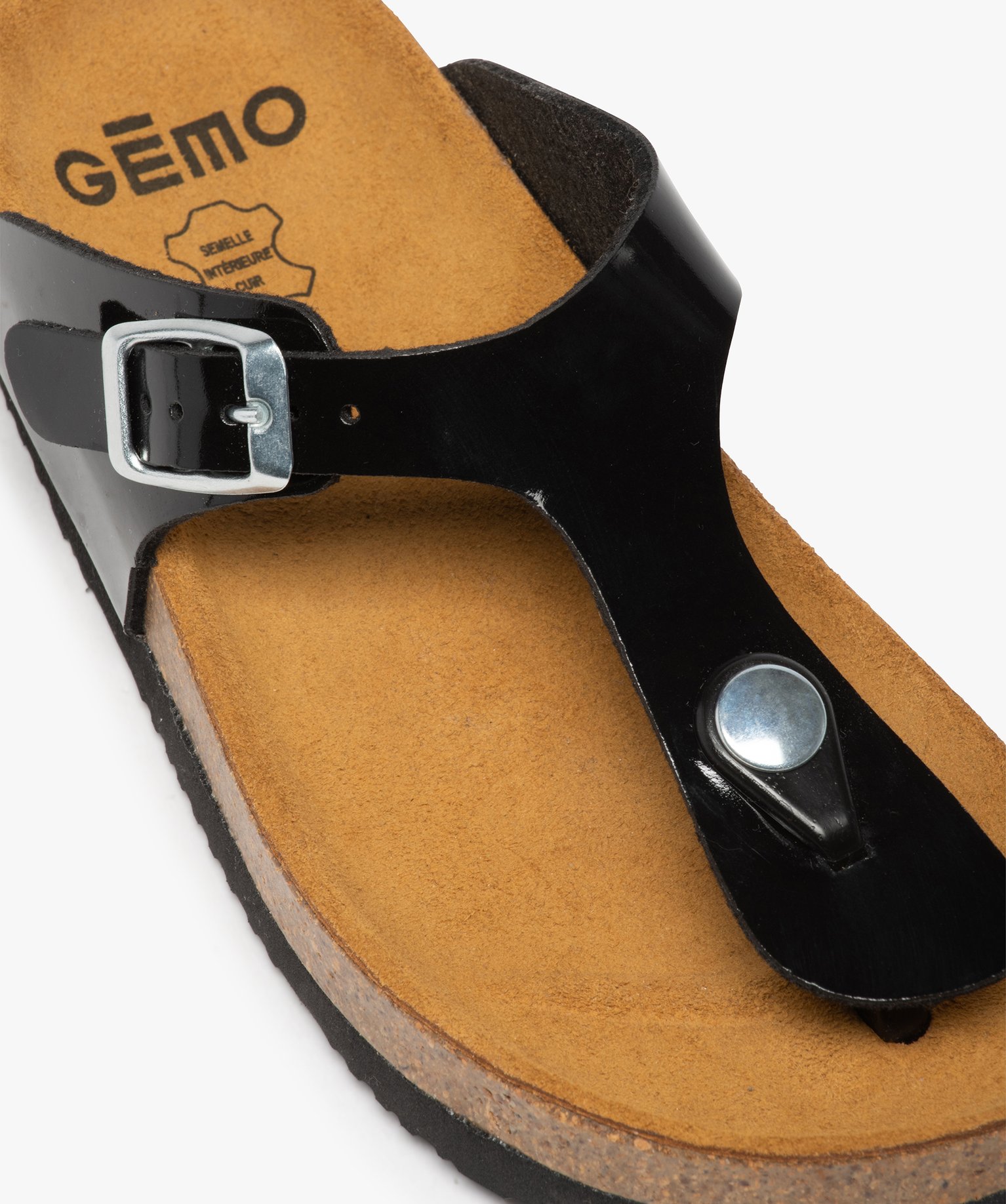 Sandales fille à entre-doigts et large bride en T ajustable noir | GEMO
