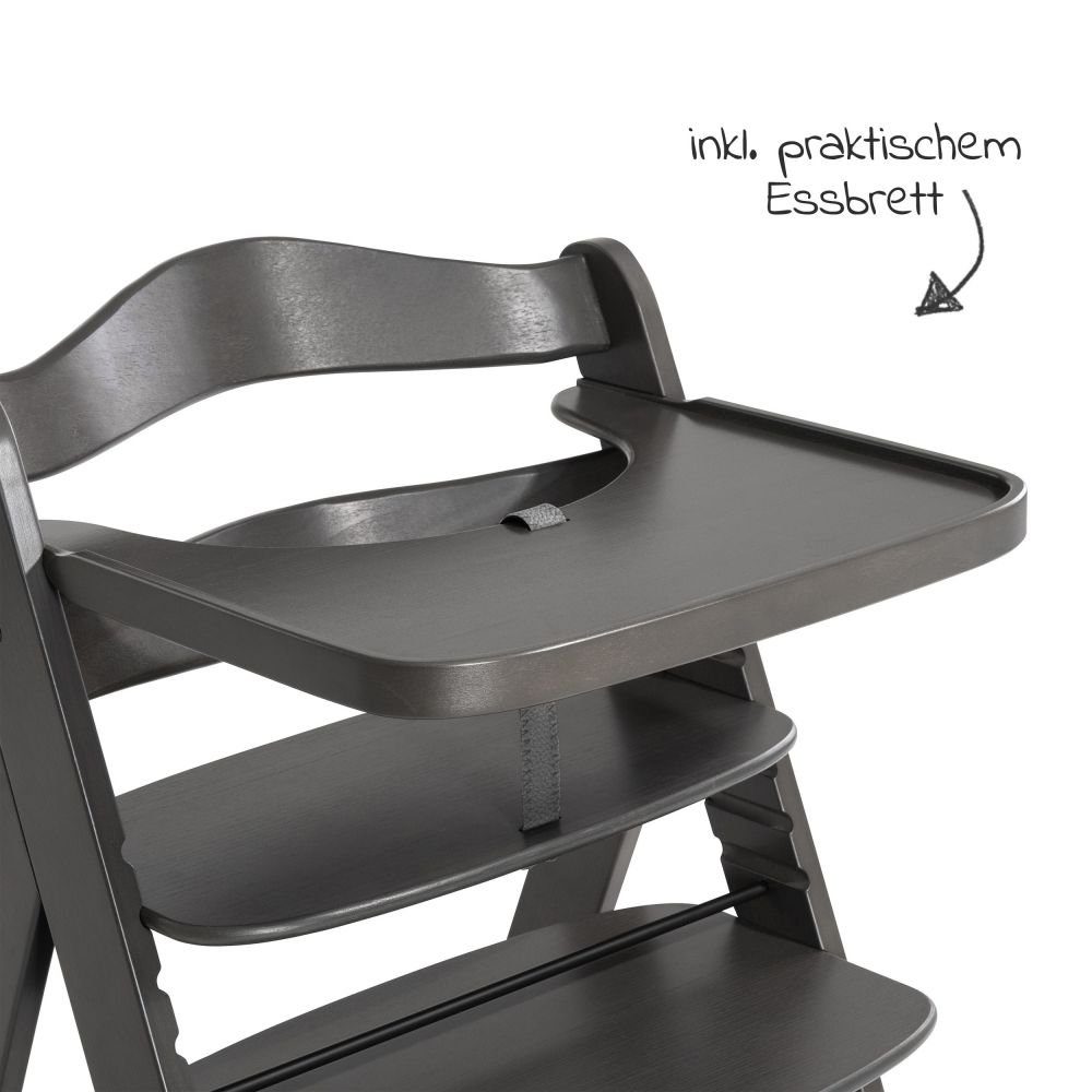 Hauck Hochstuhl Alpha Charcoal Selectline, Mitwachsender Holz Kinderhochstuhl mit Tisch & Sitzauflage verstellbar