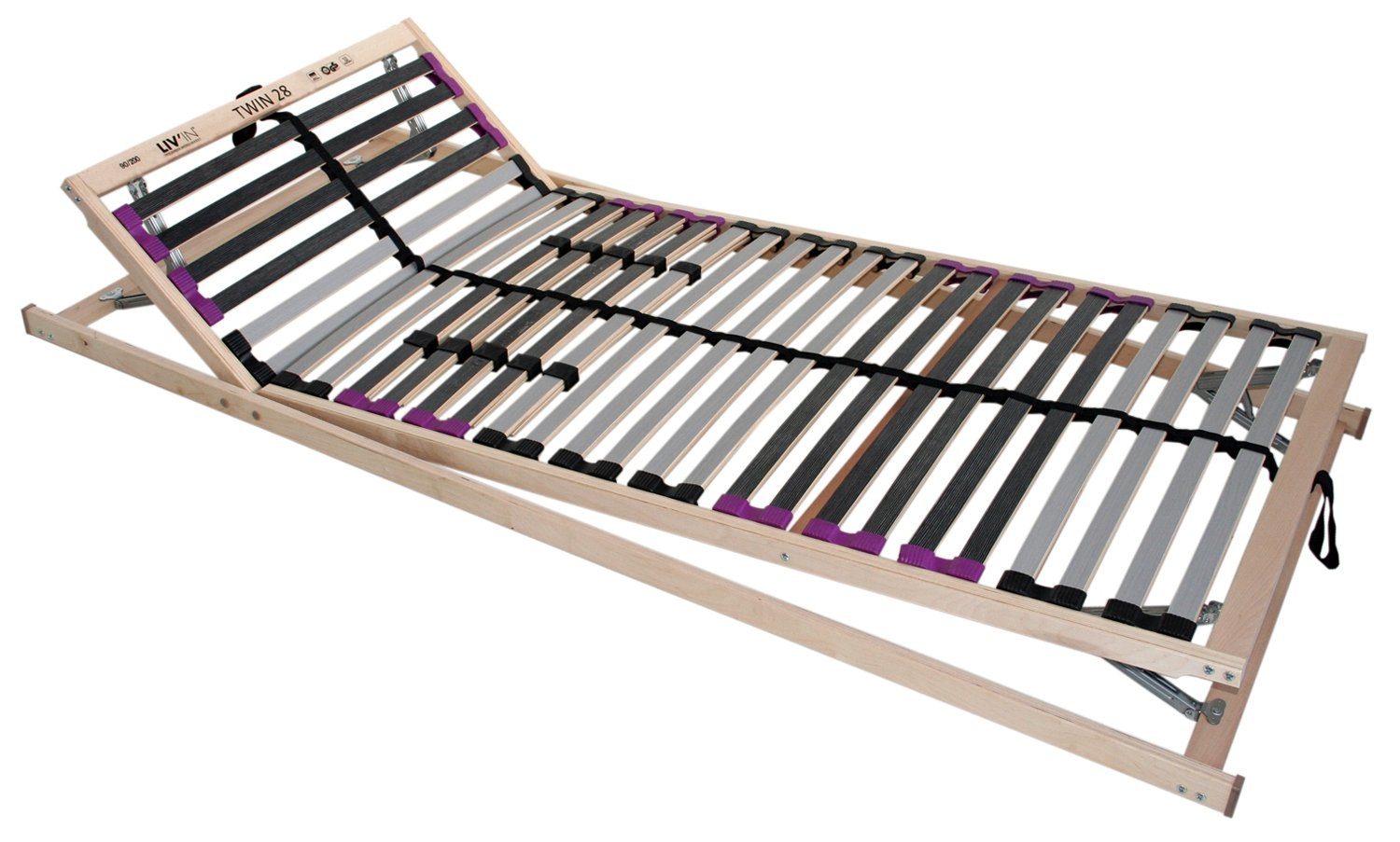 Lattenrost TWIN, 90 x 200 cm, 28 Federholzleisten, Holzrahmen, Beco, Kopfteil manuell verstellbar, Fußteil manuell verstellbar, Kopf- und Fußteil manuell verstellbar, individuelle Härteregulierung