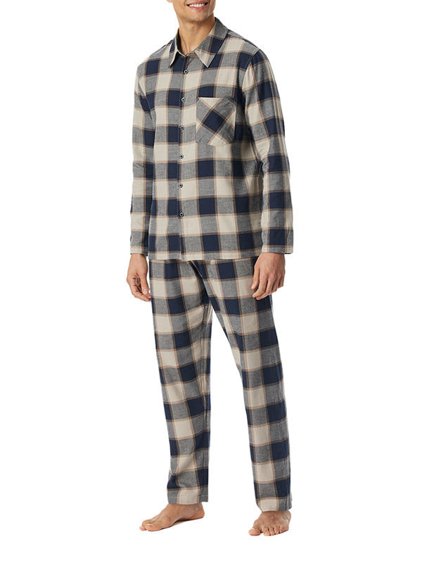 Schiesser, Pyjama, Bio Baumwoll-Flanell, natur-braun kariert