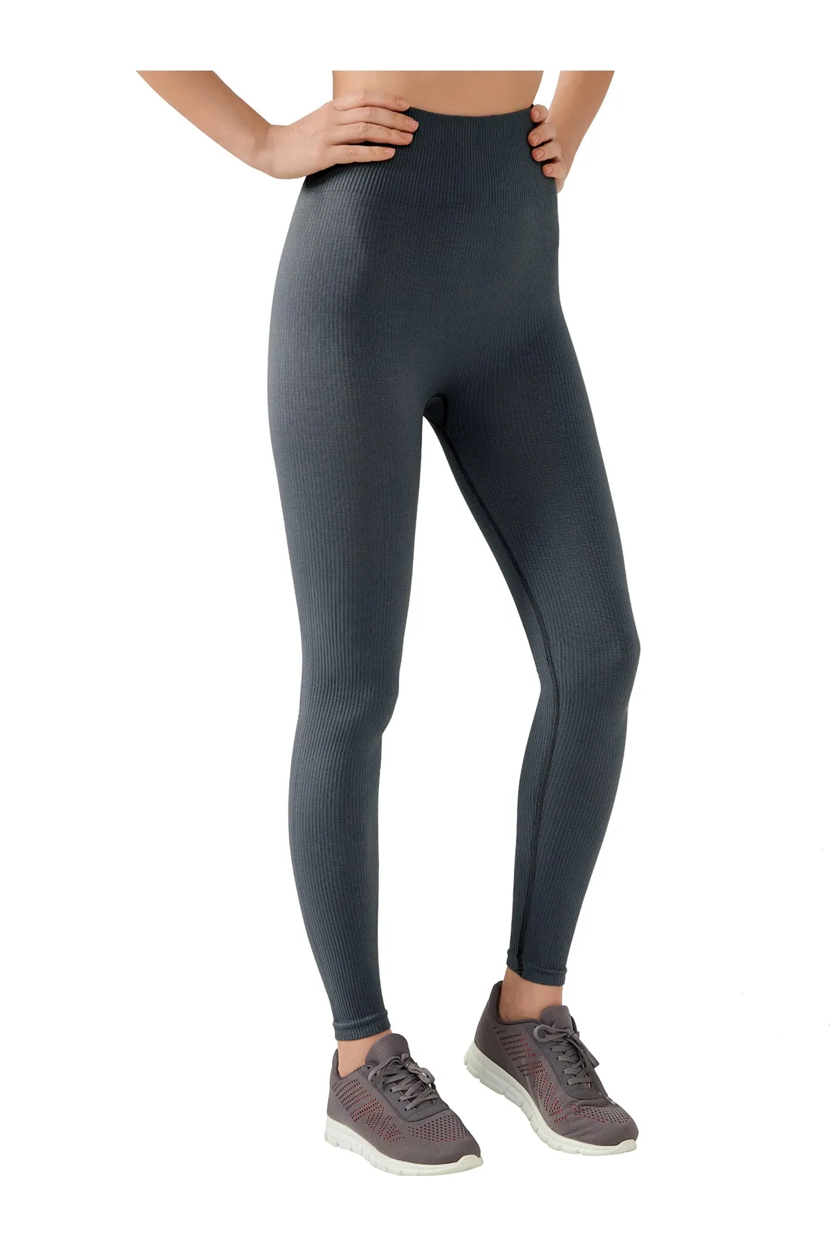 LOS OJOS  Nahtlose, gerippte Fitness-Leggings für Damen in Anthrazit mit hoher Taille