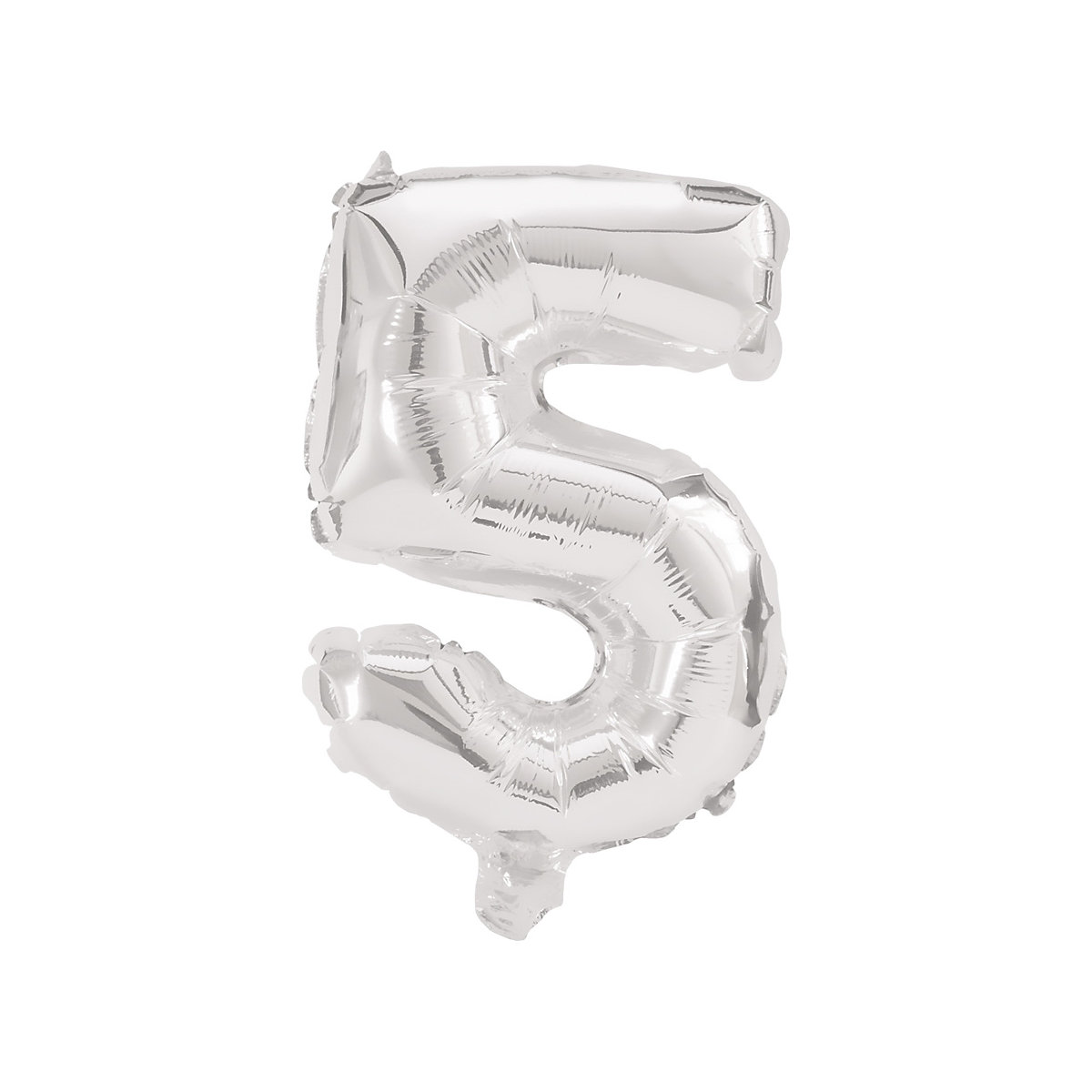 Folienballon Zahl 5 silber, 10 cm, inkl. Pustehalm