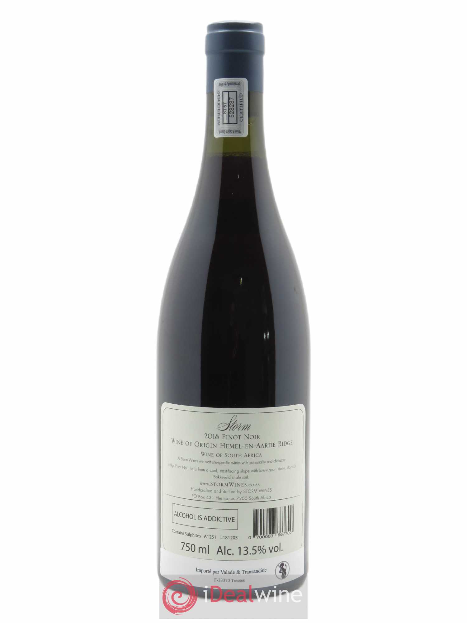 Hemel en Haarde Storm Wines Ridge Pinot noir  2018 - Lot de 1 Bouteille