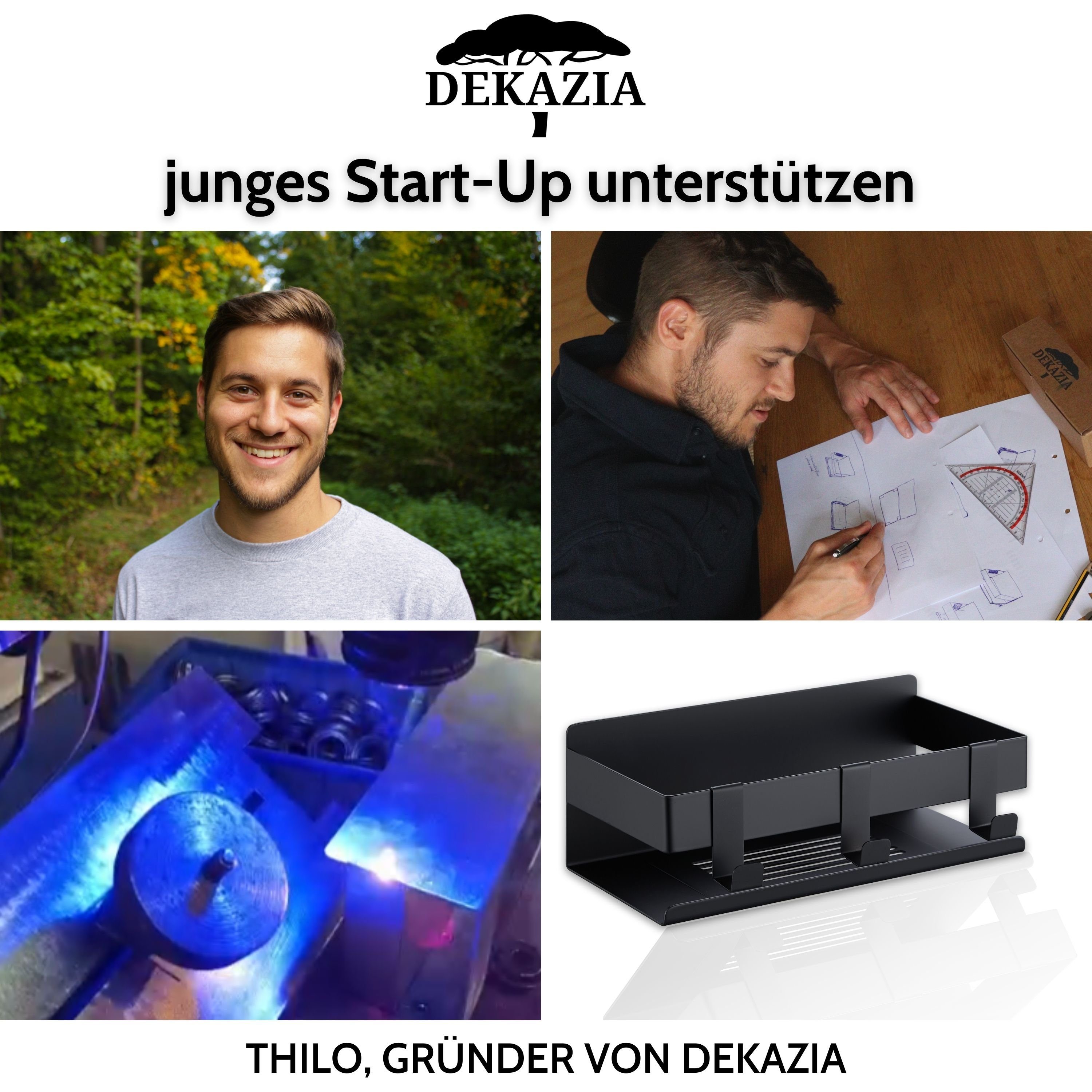 DEKAZIA Duschablage, ohne Bohren Duschregal Duschkorb Edelstahl gebürstet & schwarz