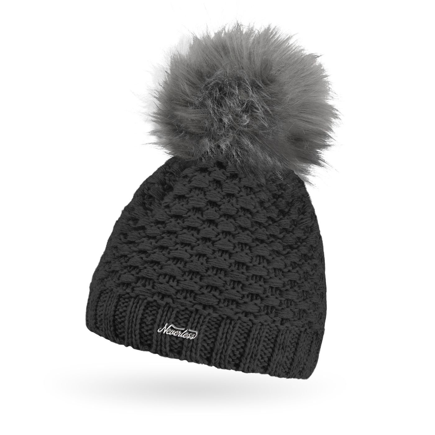 Neverless Bommelmütze Damen Winter-Mütze Strick Fleecefutter Kunstfell-Bommel Pudelmütze Win