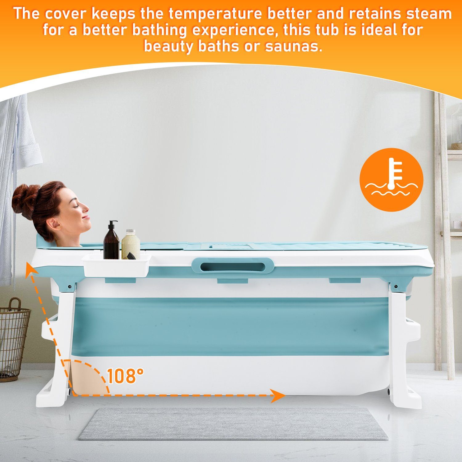 Clanmacy Badewanne Faltbare Badewanne Erwachsene Klappbadewanne blau 128cm